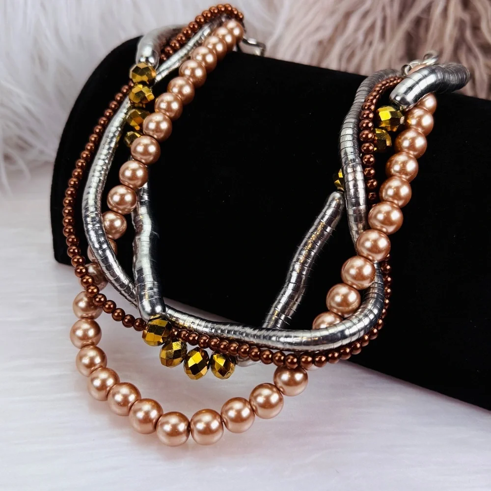 Elegant colorful Multi-Strand Faux Pearl statement Necklace